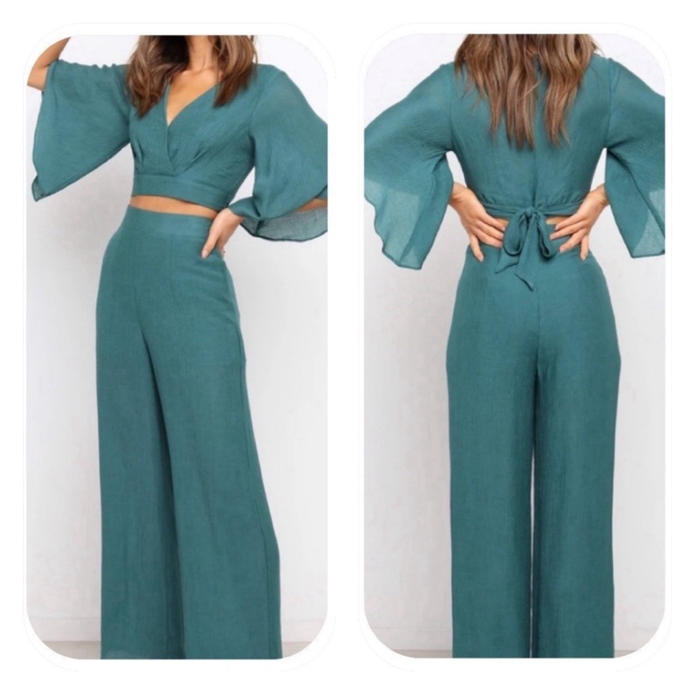 Petal & Pup size 2 emerald cropped blouse & high waisted pants set